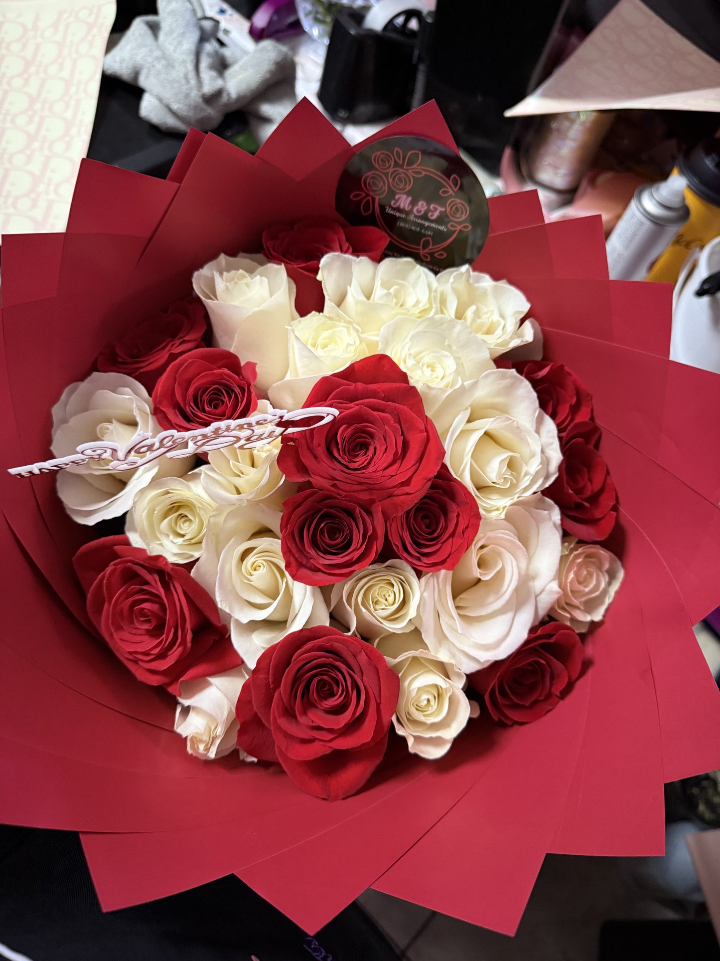 Classic Red & White Rose Bouquet